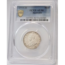 AUSTRALIA 1915 H . ONE 1 SHILLING . PCGS AU50